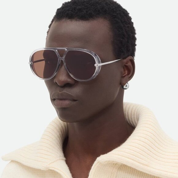 Bottega Veneta BV1273S 009 Sunglasses Grey Geometric Frame, Brown Lenses main image 10